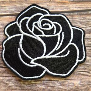 Gothic Black White Rose Floral Rockabilly Punk Iron On Patch